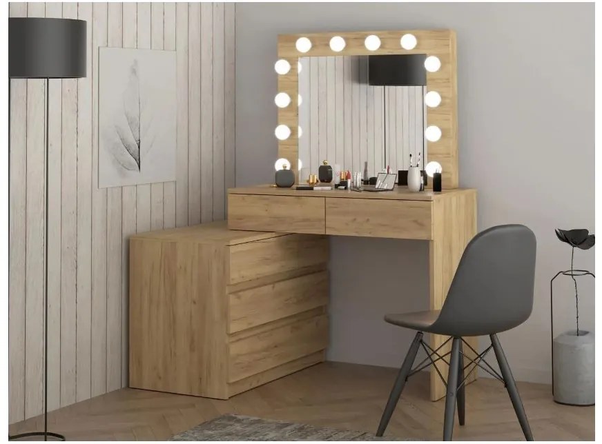 Fésülködőasztal LED tükörrel Nicole tölgy craft