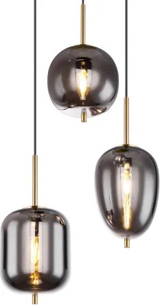 Globo 15345-3MM Függeszték fém matt, füszszínű üveg búrák, 3 eltérő alakú, ø: 460mm, M: 1200mm, fényforrás nélkül szállítva 3x E14 40W 230V
