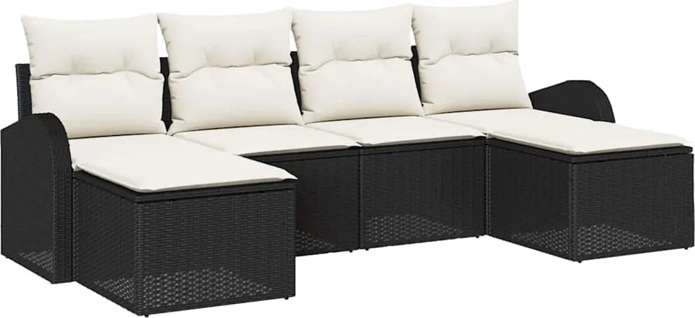 vidaXL Kerti Kanapé Szett párnával 6 pcs Fekete Poly Rattan
