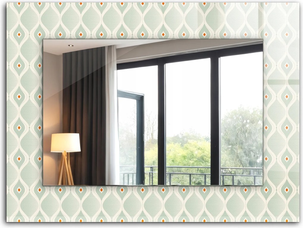 Loft függő tükör nyomott mintával XXL 80x60 cm Zöld geometrikus minta