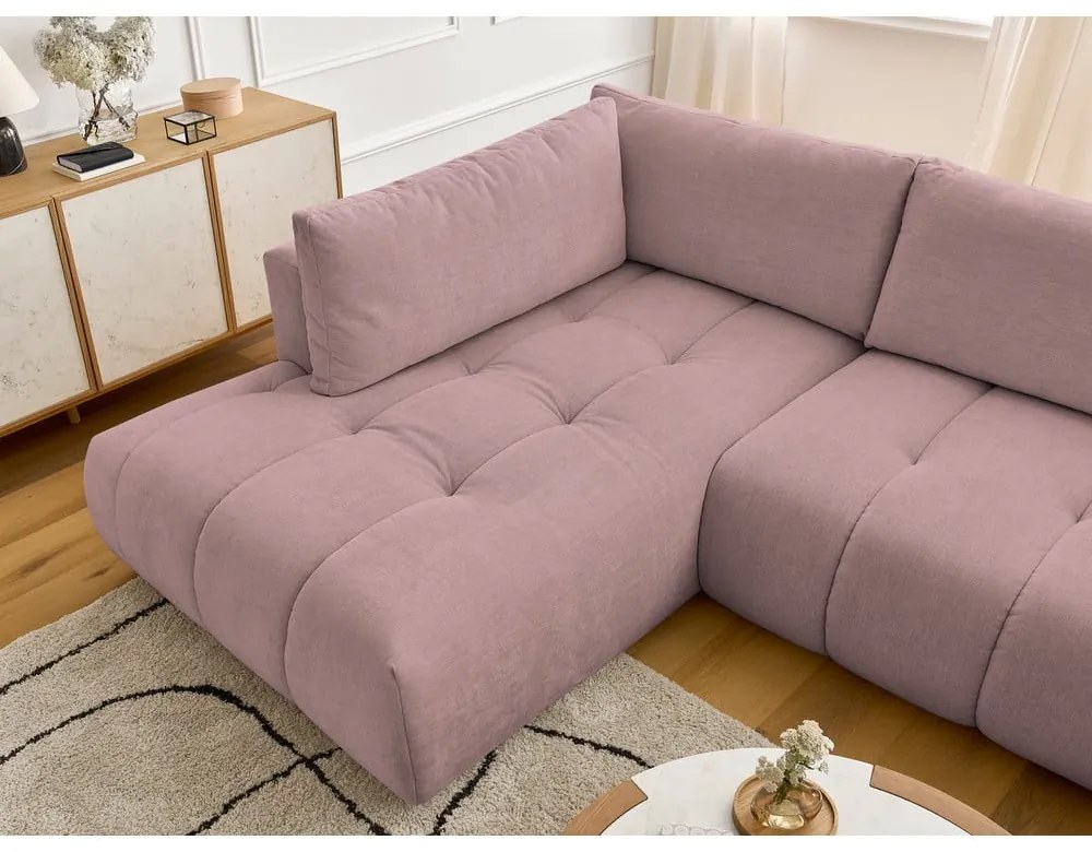 Rózsaszín kinyitható-tárolóhelyes sarokkanapé (bal oldali-U alakú) Fuji – Bobochic Paris