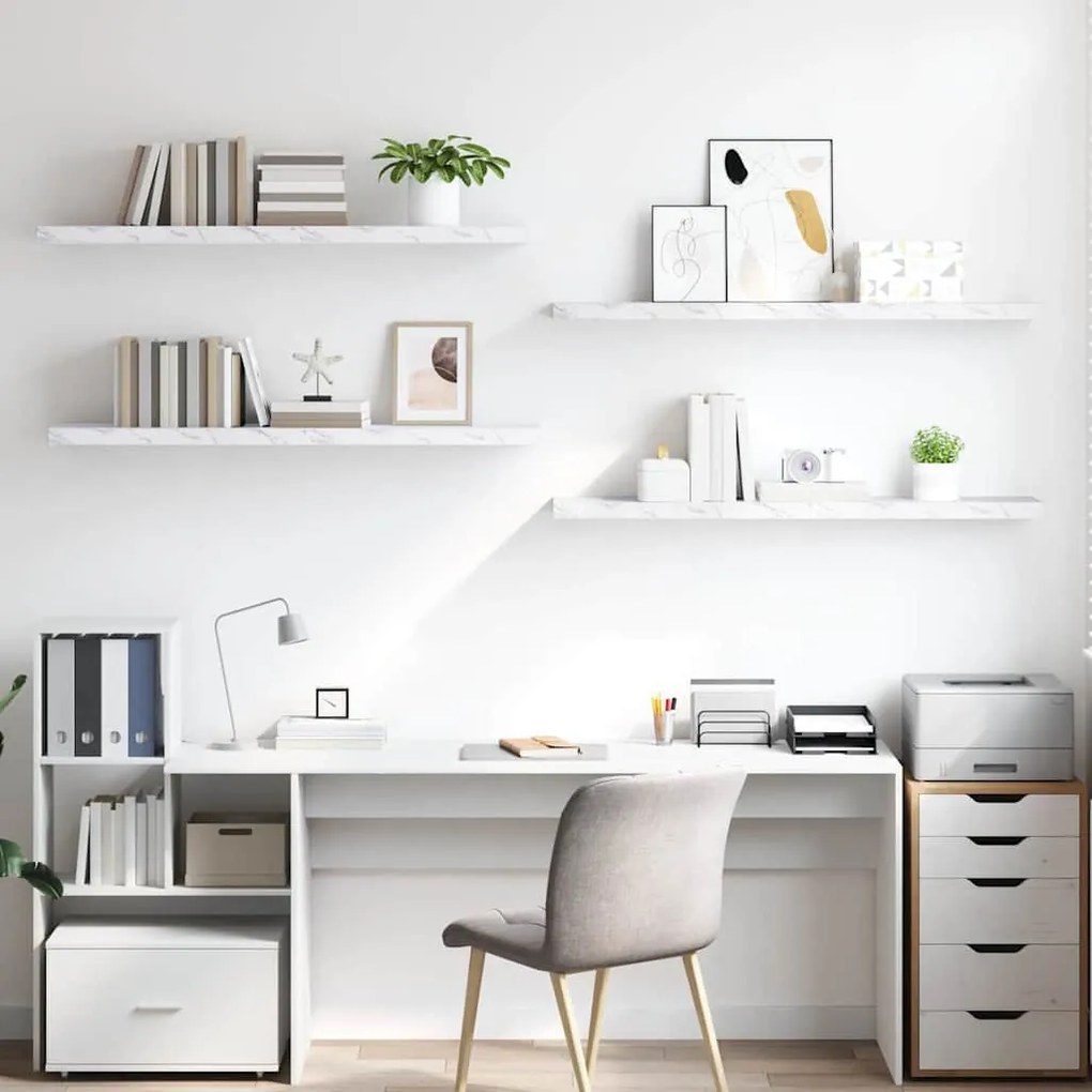 vidaXL Falpolc tárolóval 4 pcs Fehér márvány 120 x 23,5 x 4 cm Faanyag