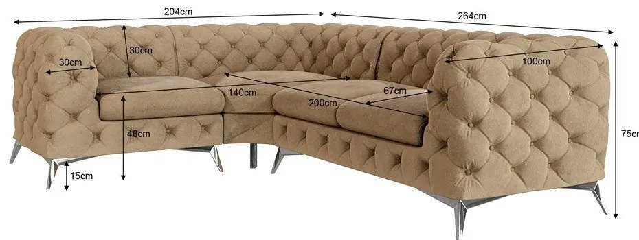 Világosbarna bársony sarokkanapé (bal oldali-L alakú) Chelsea – Ropez