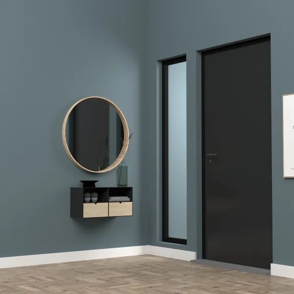 Fekete/bambusz BEKIM éjjeli szekrény, falra szerelhető opciónál