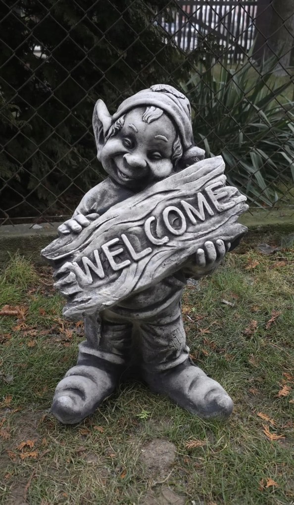 Beton figura Troll Welkome Manó törpe dekorációs figura 50cm