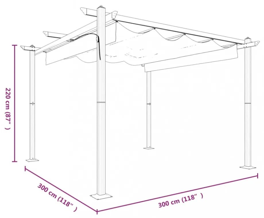 krémszínű kerti pavilon behúzható tetővel 3 x 3 m