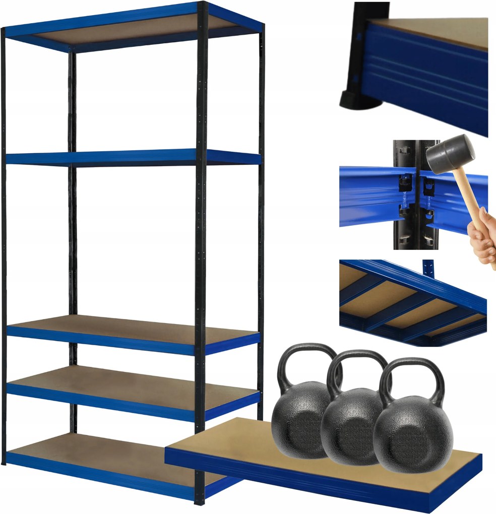 Tárolószekrény fém állvány Helios 213x90x45cm 5Px350kg Tömör Kék