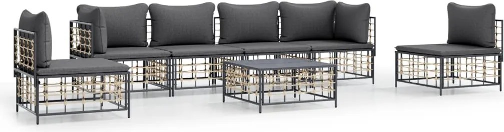 vidaXL 7 részes antracitszürke polyrattan kerti ülőgarnitúra párnákkal