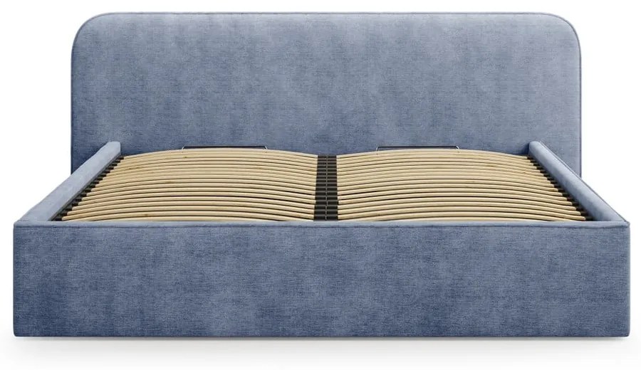 Sötétkék kárpitozott ágyneműtartós franciaágy ágyráccsal 180x200 cm Elizabeth – Micadoni