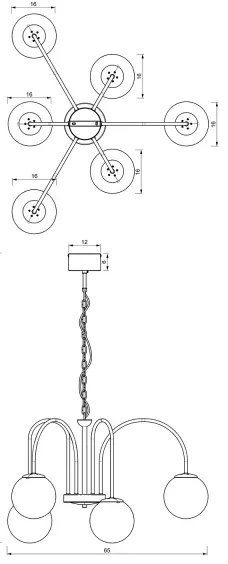 Csillár láncon CAMBRIDGE 6xE14/60W/230V fekete
