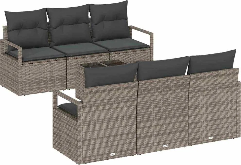 vidaXL Kerti Kanapé Szett párnával tárolóval 7 pcs Szürke polirattan