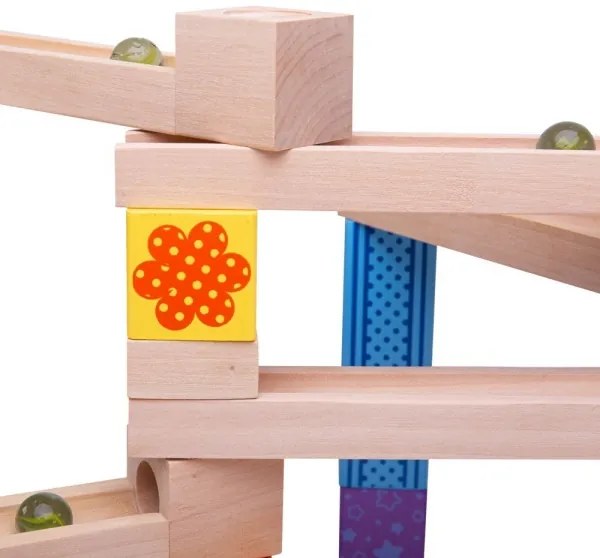 Bigjigs Toys - Fa üveggolyó pálya színes