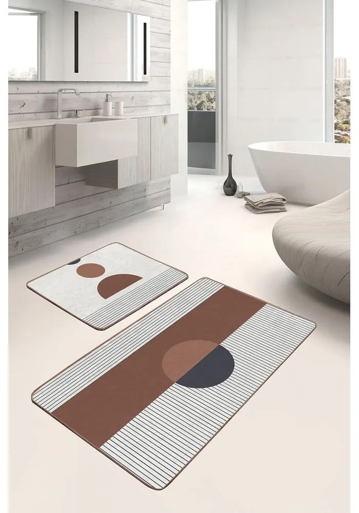 Fehér-barna fürdőszobai kilépő szett 2 db-os 60x100 cm – Mila Home