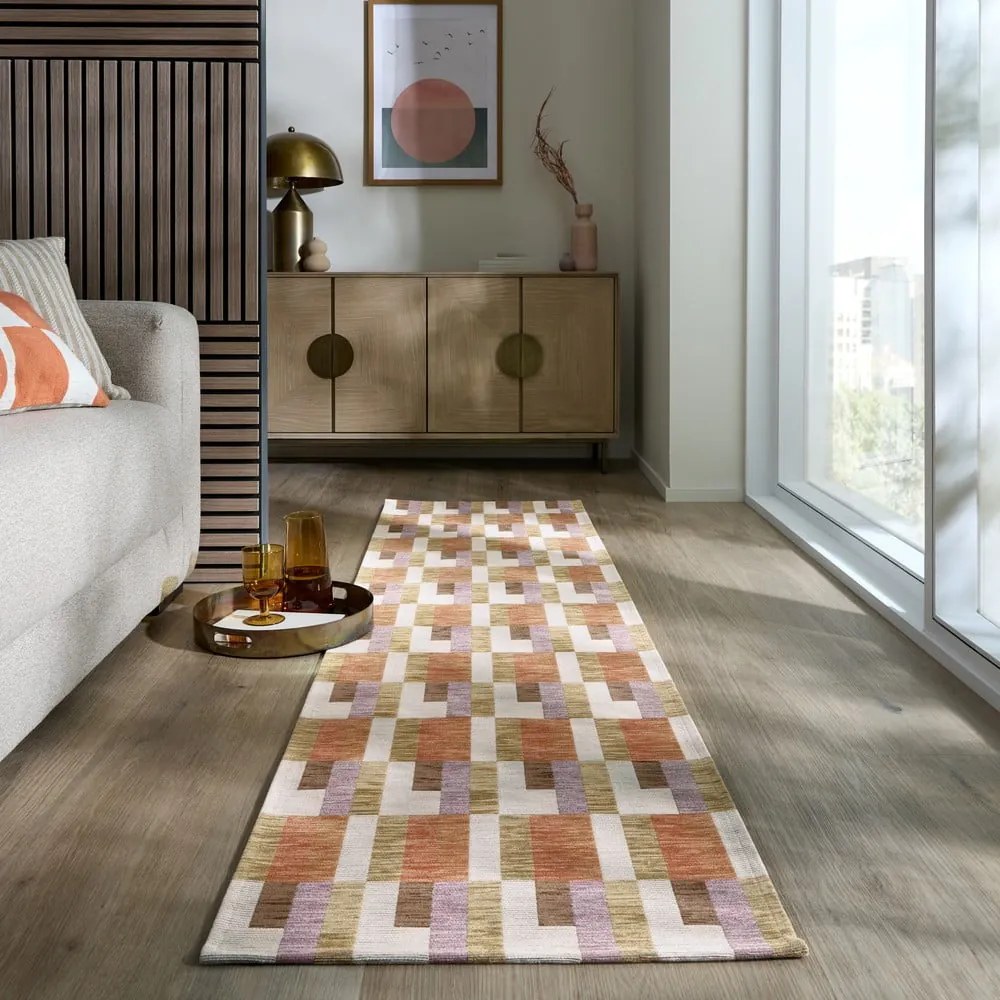 Narancssárga-natúr színű futószőnyeg 60x230 cm Riley Block Geo – Flair Rugs