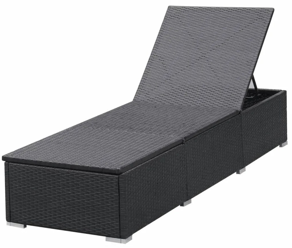 2 db fekete polyrattan napozóágy párnával