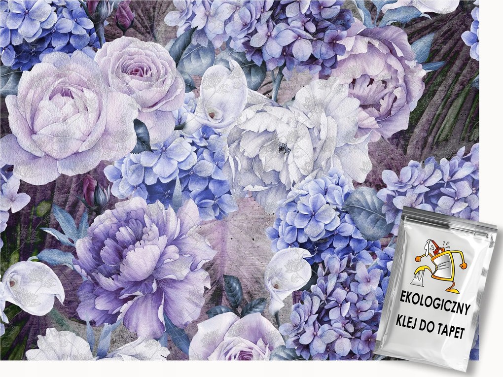 Fotótapéta Flizelina Virágok Lila Bazsarózsa Hortenzia 300x210 ragasztó