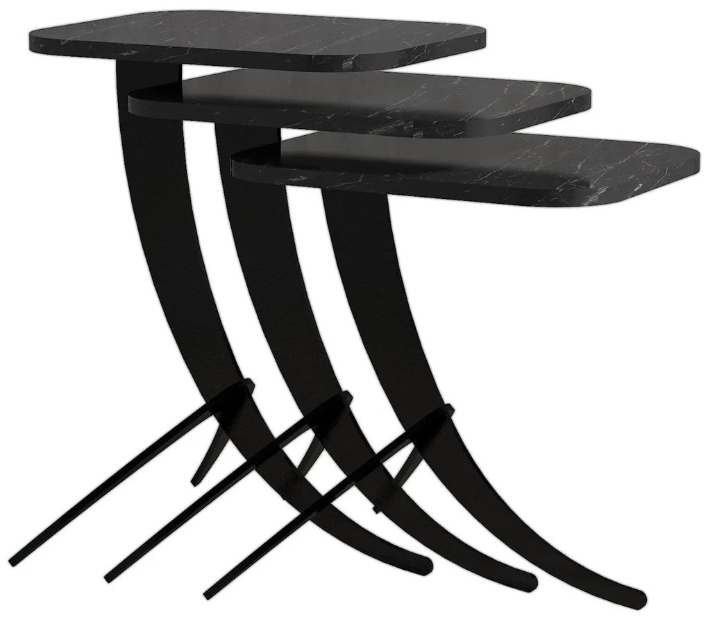 Pion Black Marble tárolóasztal, 3 db