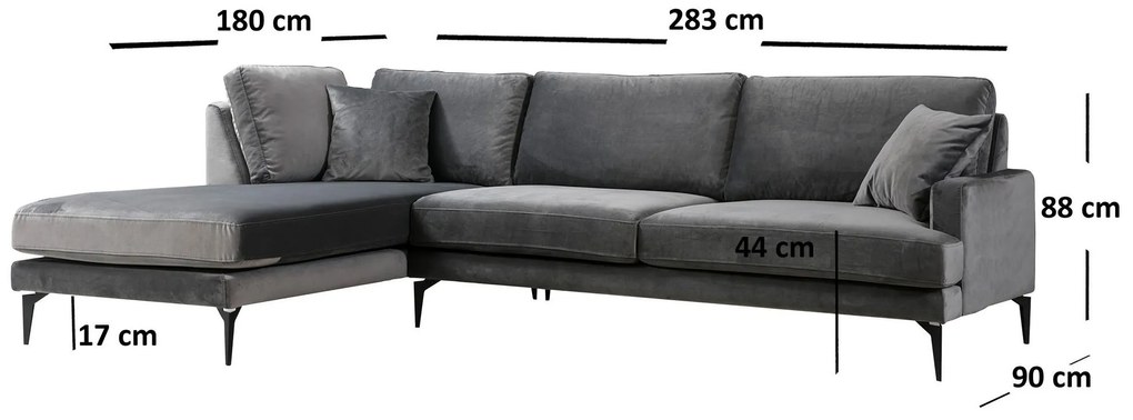 Sarokkanapé Papirolla (B) (antracit + fekete). 1106934