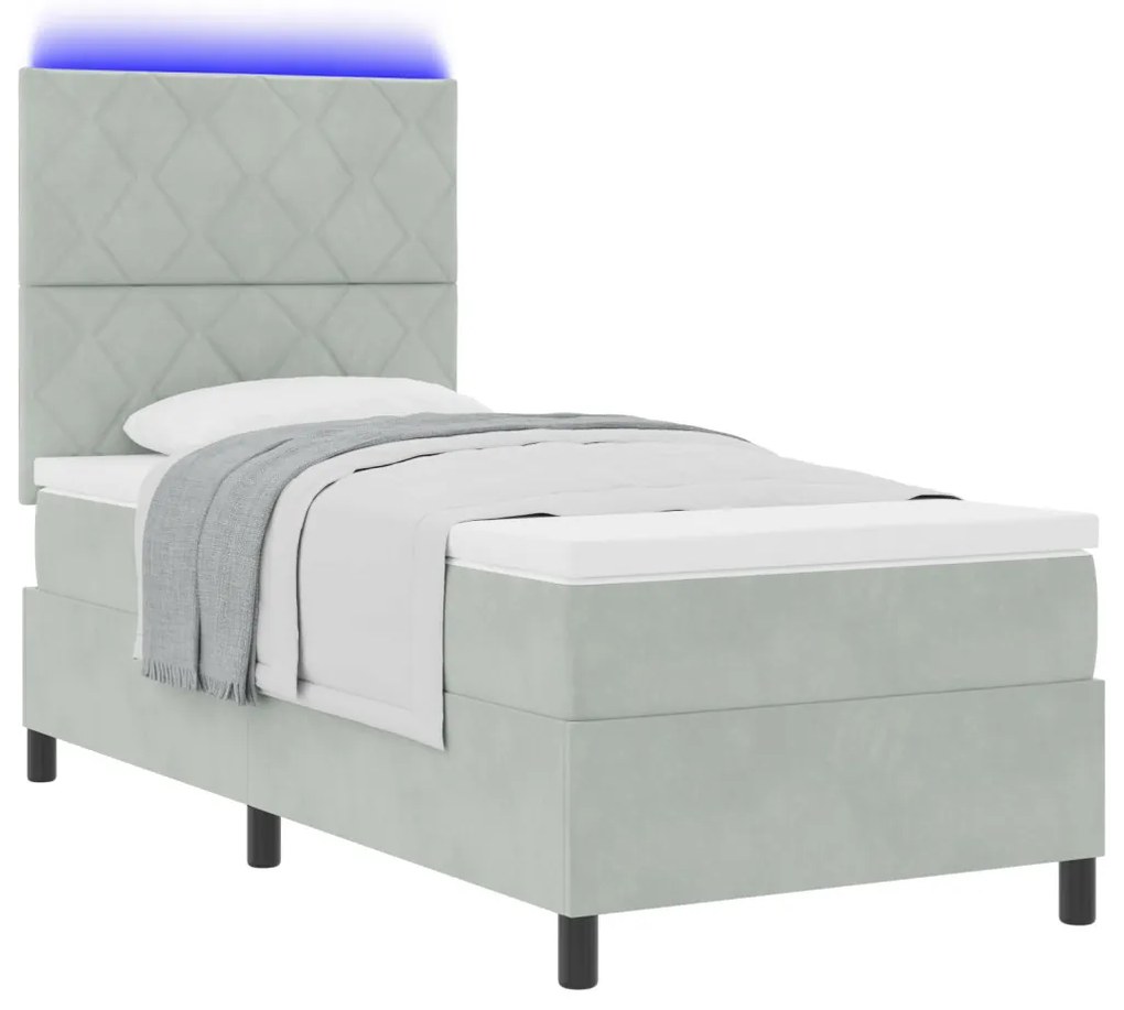 Boxspring Ágy Mattal és LED Fénnyel Szürke 90x200 cm Bársonyos
