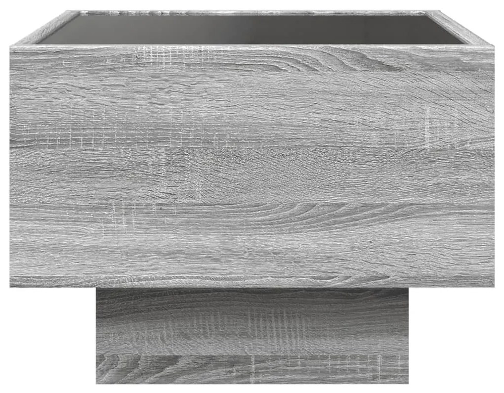 szürke sonoma színű szerelt fa kisasztal LED-del 40x40x30 cm