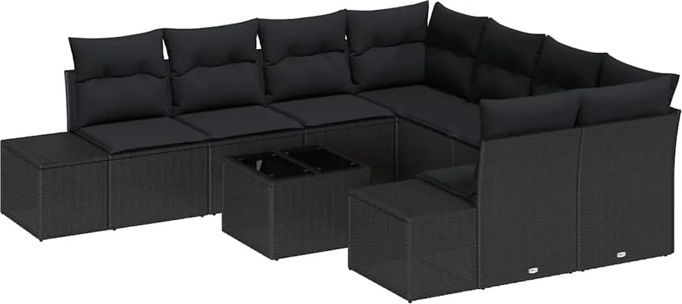 vidaXL Kerti Kanapé Szett párnával 9 pcs Fekete polirattan