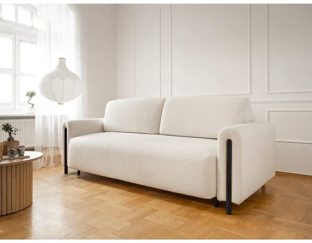 Elefántcsont színű buklé kinyitható-tárolóhelyes kanapé 244 cm Arcadova – ELTAP