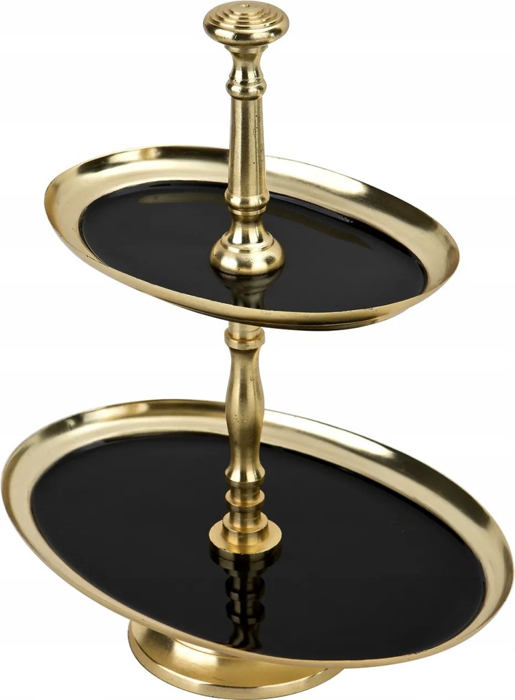 Patera kétszintes fém ovális fekete-arany