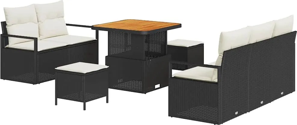 vidaXL Kerti Kanapé Szett párnával 8 pcs Fekete polirattan