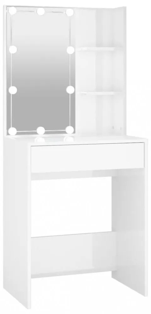 magasfényű fehér fésülködőasztal LED-del 60 x 40 x 140 cm