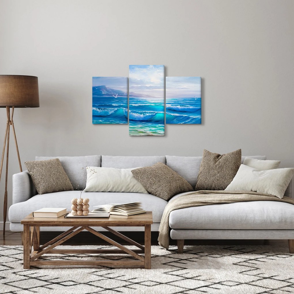 Kép - Olajfestmény a tengerről sirályokkal (90x60 cm)
