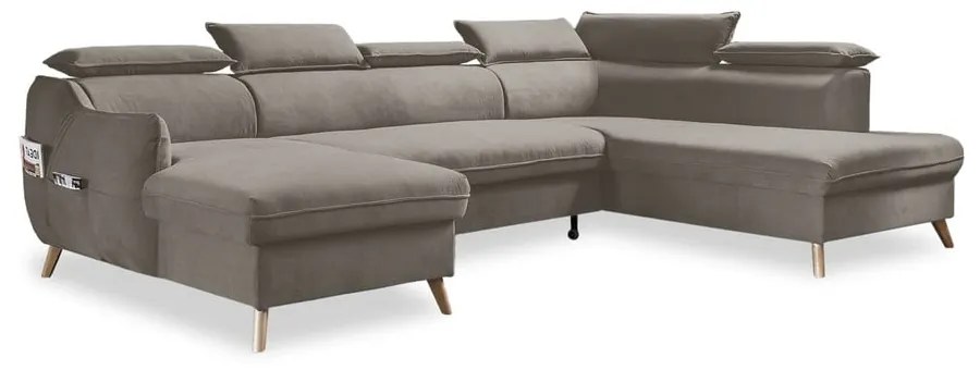 Világosbarna bársony kinyitható sarokkanapé (jobb oldali-"U" alakú) Sweet Harmony – Miuform