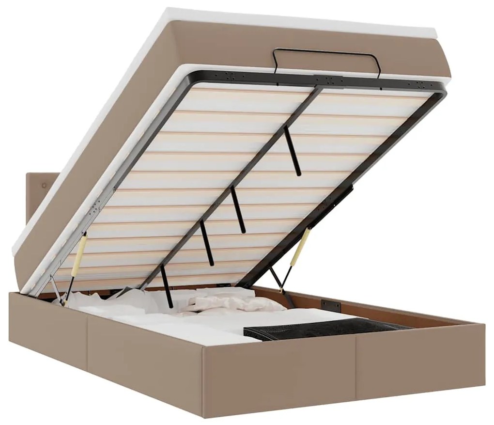 cappuccino műbőr ottomán ágy matracokkal & LED-ek 120x190 cm