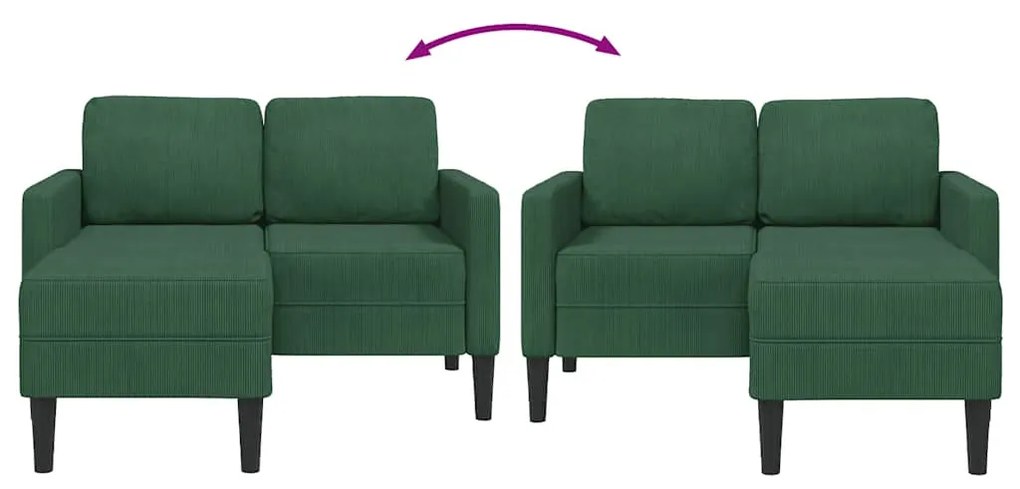 sötét zöld vászon 2 üléses kanapé L-alakú kanapéval 125 cm