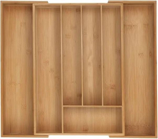 Kihúzható bambusz evőeszköztartó rendszerező konyhai fiókhoz I128