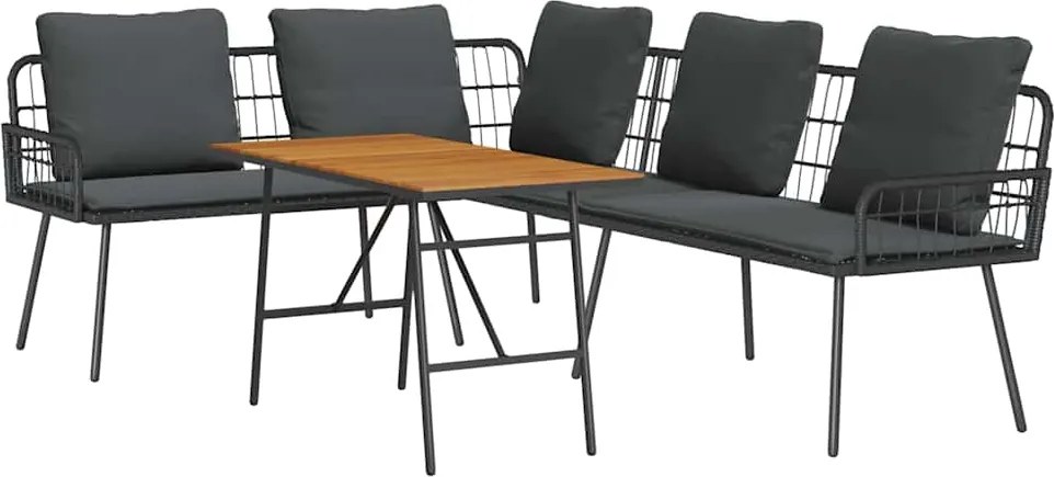 vidaXL Kerti Kanapé Szett 2 pcs Fekete polirattan