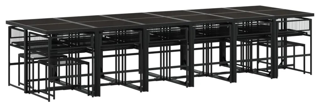 17 részes fekete polyrattan kerti étkezőgarnitúra