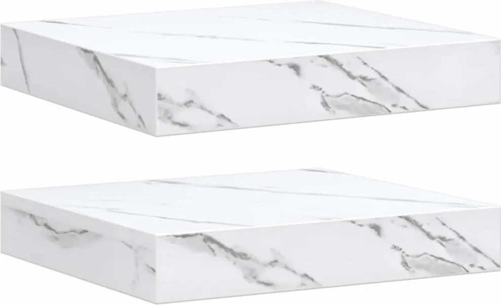 vidaXL Falpolc tárolóval 2 pcs Fehér márvány 23 x 23,5 x 4 cm Faanyag
