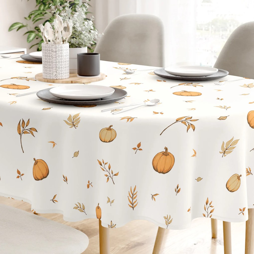 Goldea ovális pamut terítő - őszi tökök és levelek 120 x 200 cm