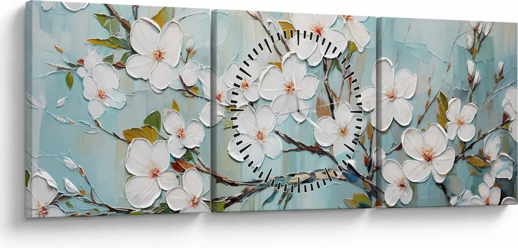 Kép - Festés, virágzó faágak (órával) (90x30 cm)