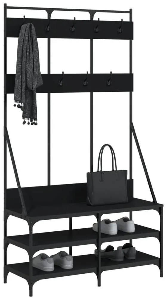 fekete ruhafogas cipőpolccal 100x40x184 cm