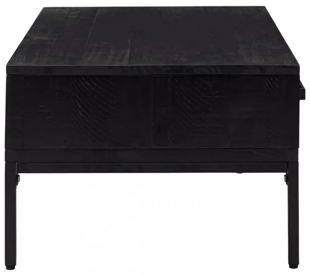 fekete tömör újrahasznosított fenyő dohányzóasztal 90x50x35 cm