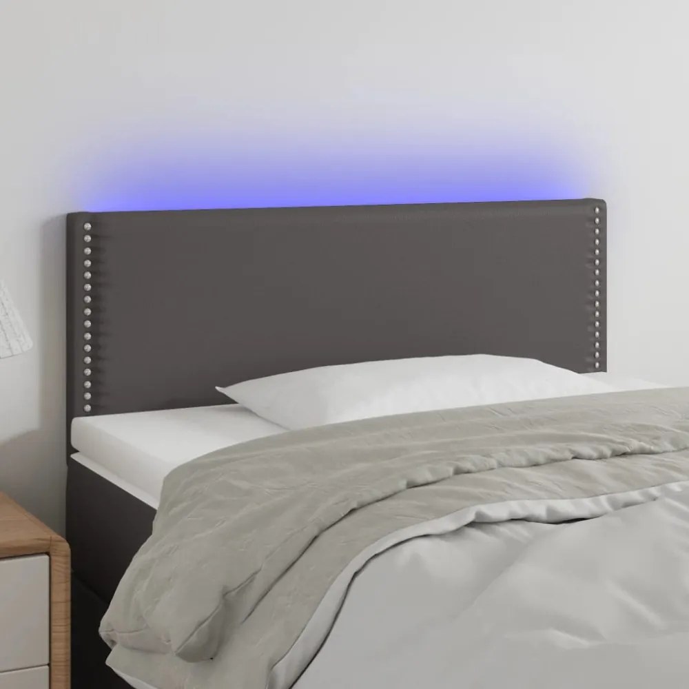 szürke műbőr LED-es fejtámla 90 x 5 x 78/88 cm