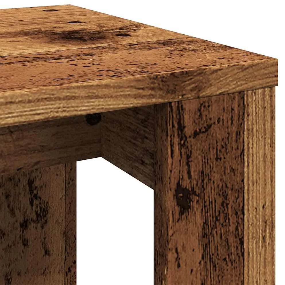 3 db antik fa színű szerelt fa egymásba tolható asztal