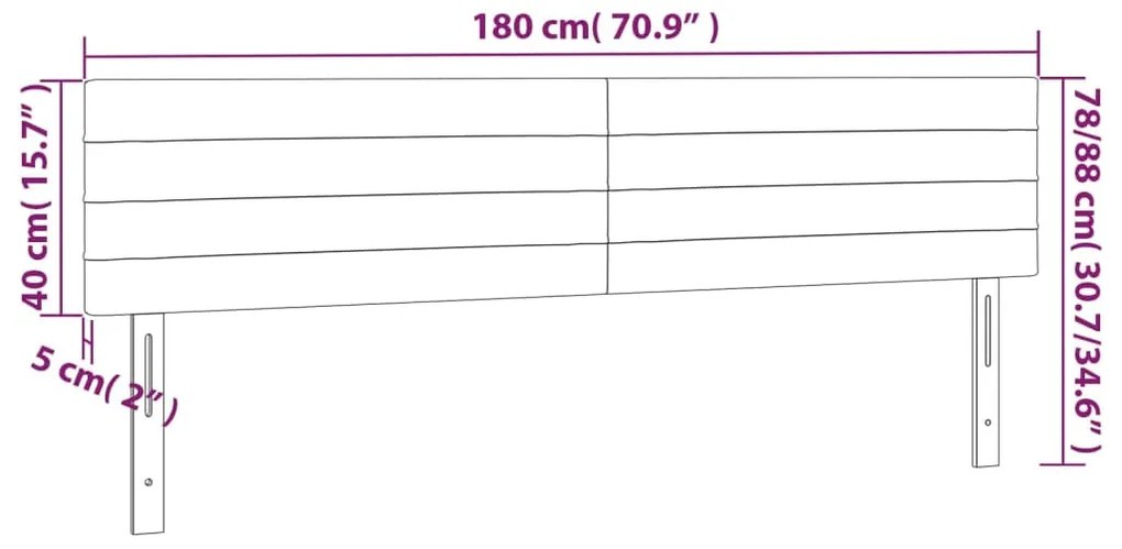 fekete szövet LED-es fejtámla 180x5x78/88 cm