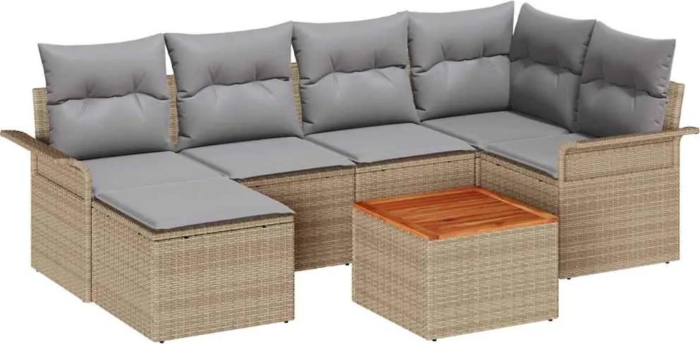 vidaXL Kerti Kanapé Szett 7 pcs Beige és Világosszürke polirattan