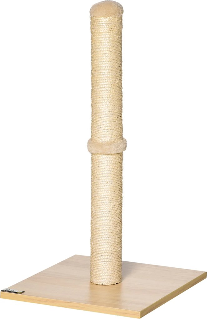 PawHut 60 cm-es Macskakarmoló oszlop, sisal borítású, stabil karmolós fa macskáknak labdával, Chipboard, Bézs+Oszlop, 34 x 34 x 60 cm | Aosom