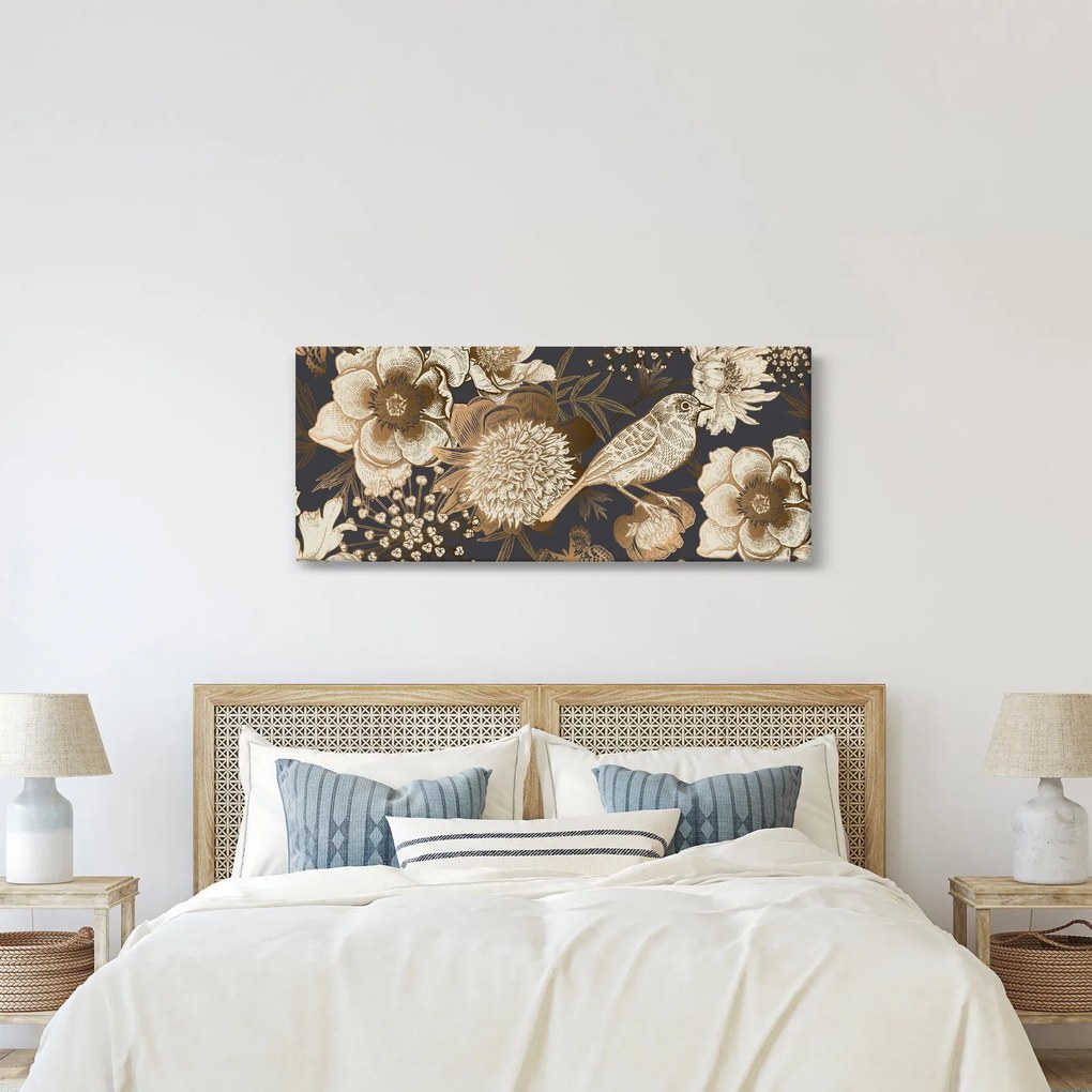 Sötét alapon arany virágok képe (120x50 cm)