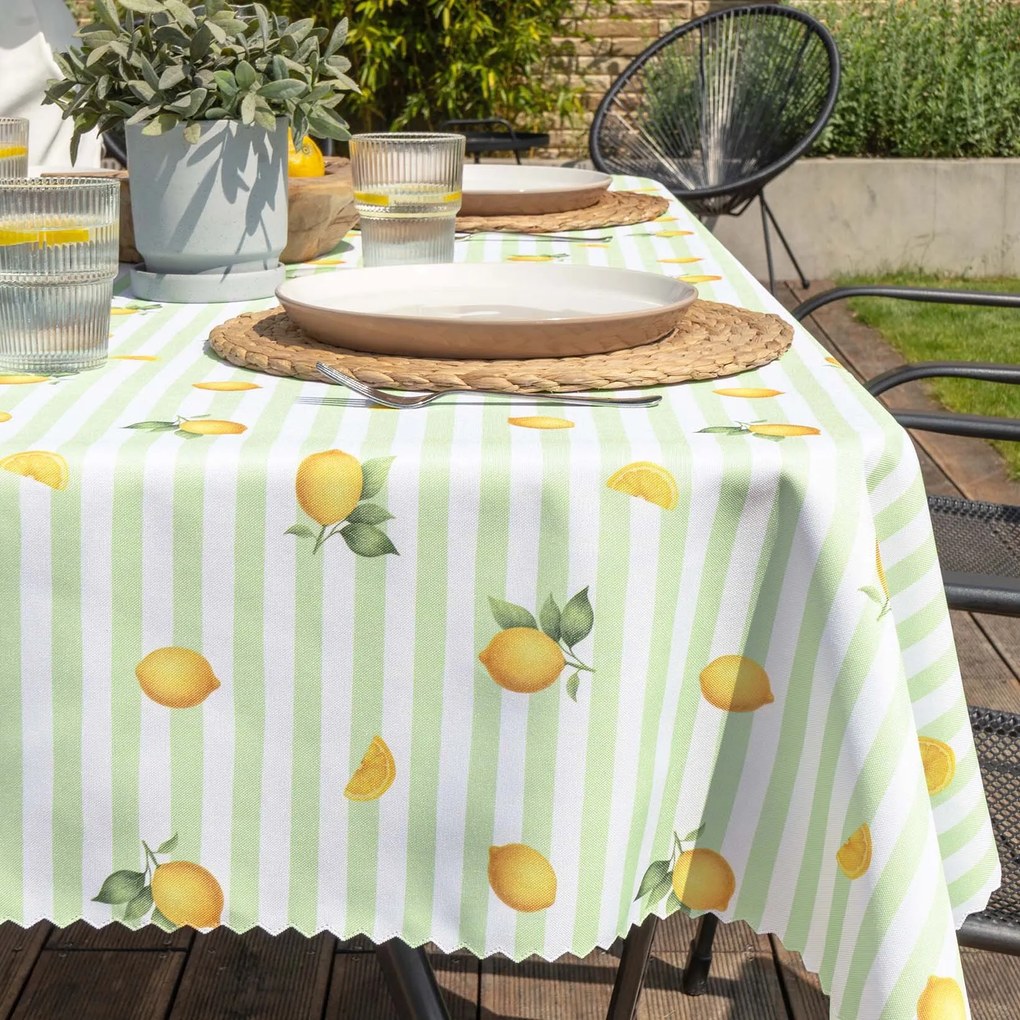 Goldea teflonos asztalterítő - citromok zöld csíkos alapon 80 x 80 cm