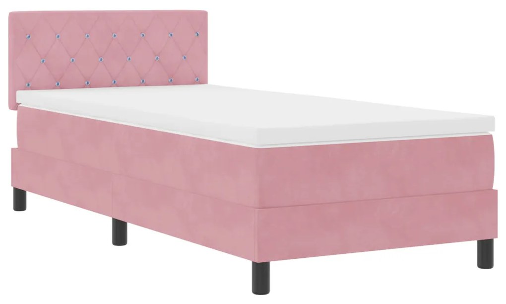 Box Spring Ágy Matraccal Rózsaszín 90x200 cm Bársony