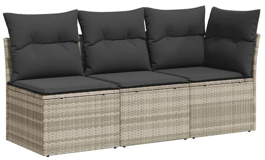 3 személyes világosszürke polyrattan kerti kanapé párnával